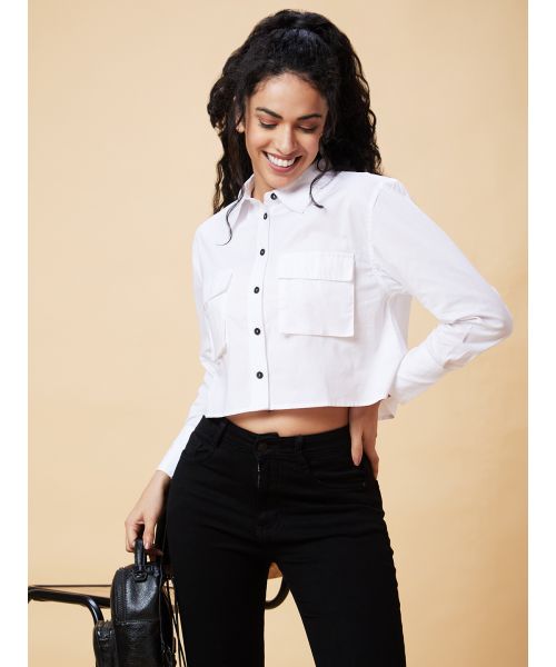 Women’s Stylish White Cropped Shirt Top